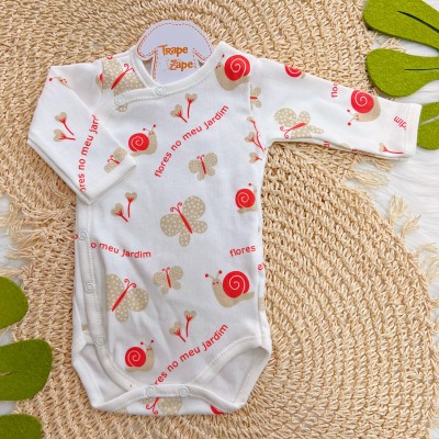 Body Kimono M/L Flores no Meu Jardim - Off White e Pink